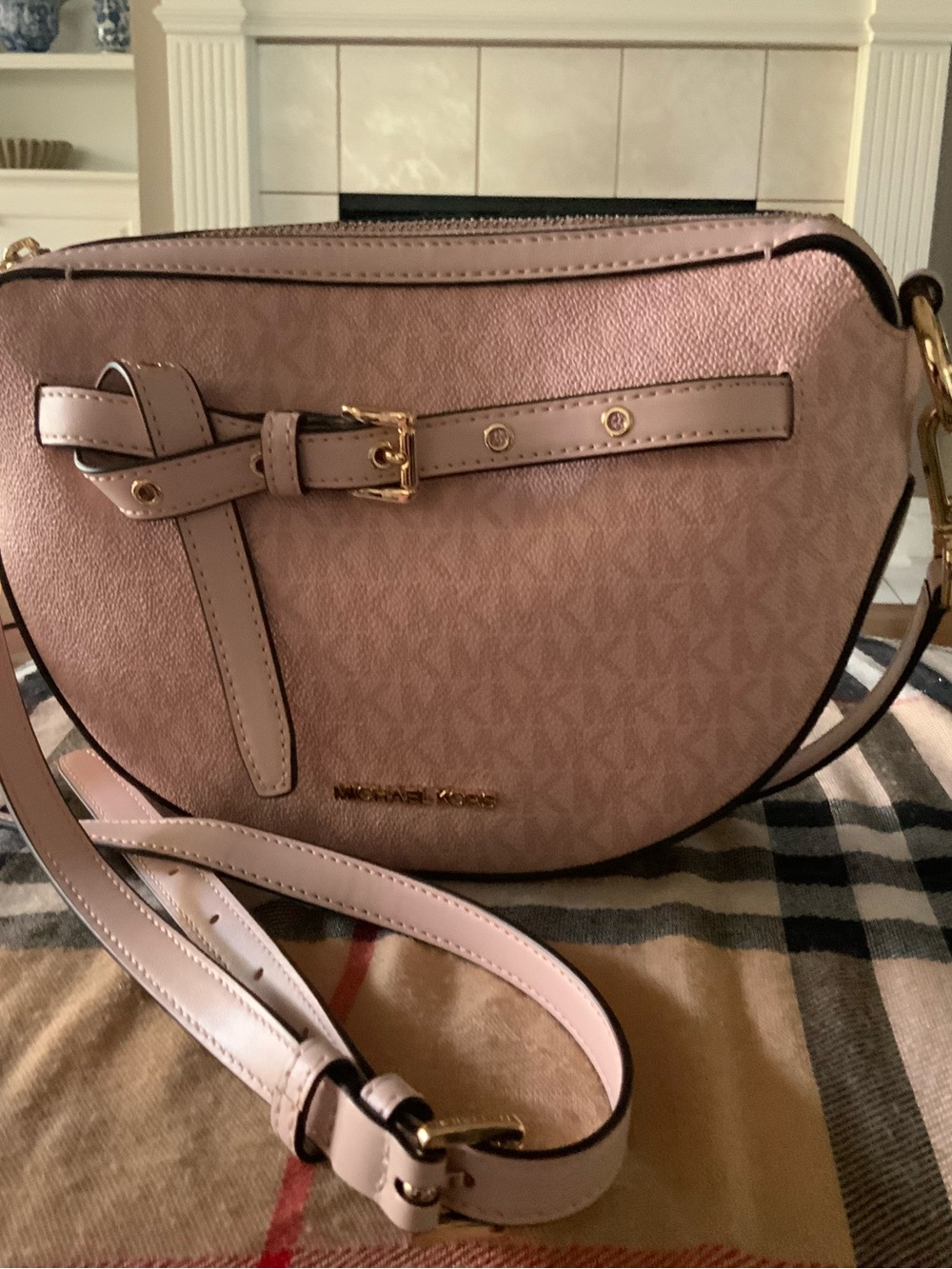 Michael Kors Blush Pink Crossbody Saddle Bag with Gold Hardware